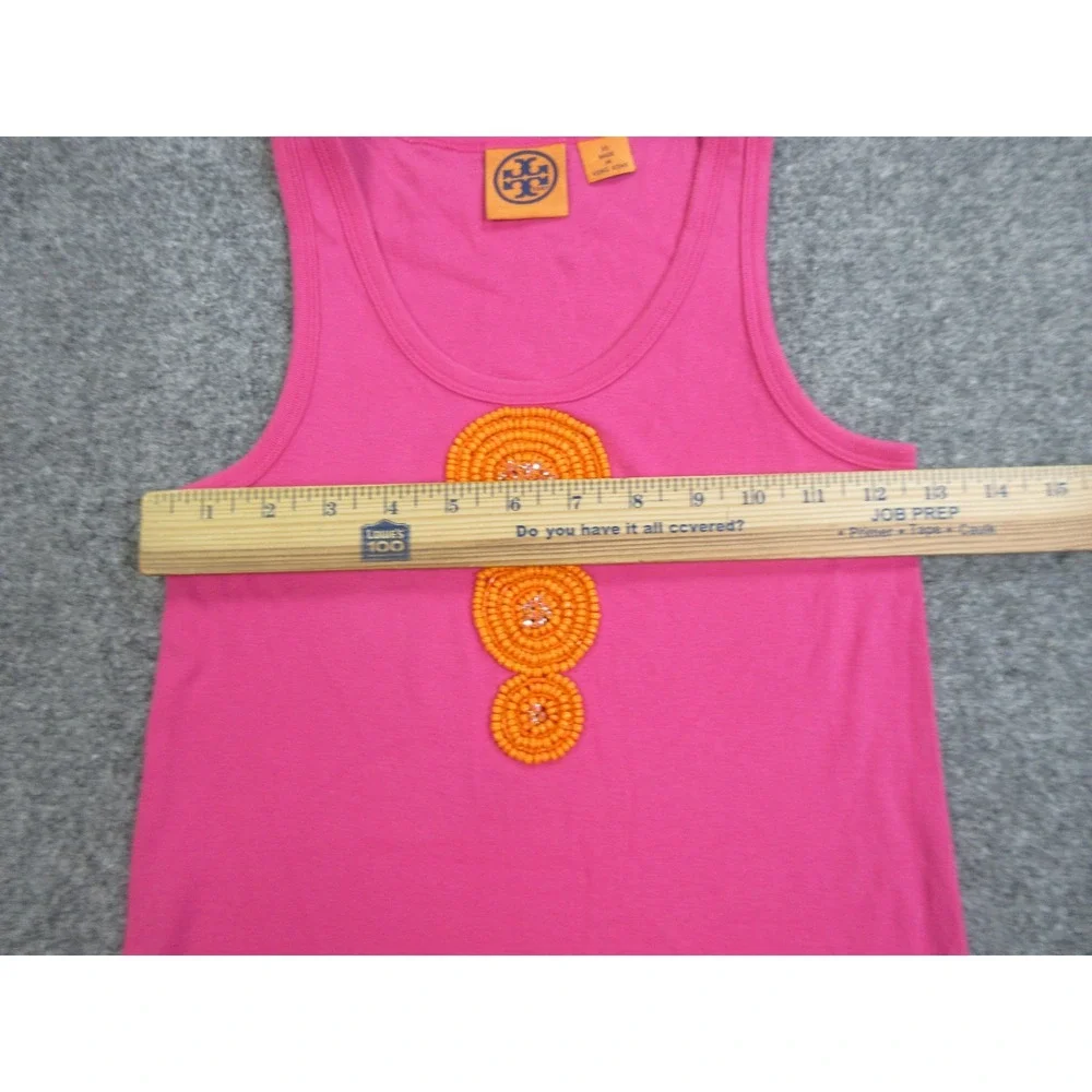 Tory Burch Tank Top Womens XS Pink 100% Cotton Beaded Rhinestone Scoop Neck